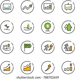 line vector icon set - statistics vector, growth arrow, presentation chart, sproute, hand, money tree, up, ipo, career, rise, dollar