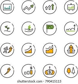 line vector icon set - statistics vector, growth arrow, arrows up, presentation chart, sproute, hand, ipo, career, rise, dollar, forest