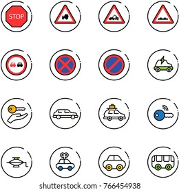 line vector icon set - stop vector road sign, tractor way, car crash, rough, no overtake, parking, electric, key hand, limousine, baggage, wireless, jack, toy, bus