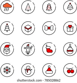 line vector icon set - storm vector, christmas tree, gift, bow, santa claus, sock, ball, snowflake, snowman, hat, rowanberry