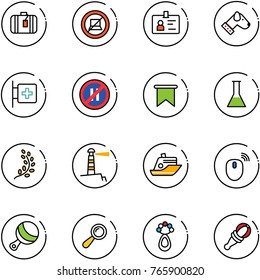 line vector icon set - suitcase vector, no computer sign, identity, dog, first aid room, parking even road, flag, flask, golden branch, lighthouse, cruiser, mouse wireless, beanbag