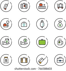 line vector icon set - suitcase vector, baggage, scales, doctor bag, drop counter, money, investment, case, green tea