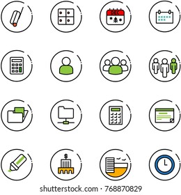 line vector icon set - suitcase vector, baggage room, christmas calendar, schedule, calculator, user, group, folder, network, highlight marker, bank building, hotel, clock