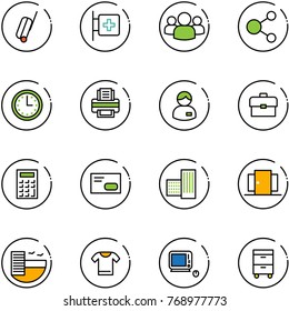 Line Vector Icon Set - Suitcase Vector, First Aid Room, Group, Share, Time, Printer, Manager, Portfolio, Calculator, Envelope, Building, Doors, Hotel, T Shirt, Monoblock Pc, Tool Cabinet