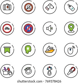 line vector icon set - suitcase vector, no computer sign, dog, medical label, bike road, parking even, low volume, map pin, flag, head bulb, cruiser, mouse wireless, shovel bucket, beanbag