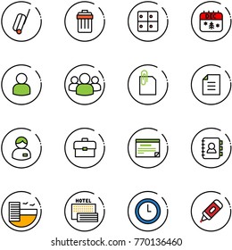 line vector icon set - suitcase vector, trash bin, baggage room, christmas calendar, user, group, attachment, document, manager, portfolio, schedule, contact book, hotel, sea, clock, marker