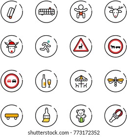 line vector icon set - suitcase vector, airport bus, baby, christmas deer, hat, run, wild animals road sign, no cart horse, overtake, wine, outdoor cafe, dragonfly, skateboard, brush, bear toy