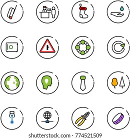 line vector icon set - suitcase vector, passport control, christmas sock, drop hand, safe, intersection road sign, friends, reload, globe, head bulb, tie, forest, laser, pliers, tambourine