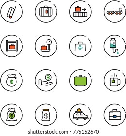 line vector icon set - suitcase vector, baggage, truck, room, scales, doctor bag, drop counter, money, investment, case, green tea, car
