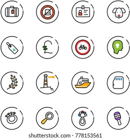 line vector icon set - suitcase vector, no computer sign, identity, dog, medical label, pound, bike road, head bulb, golden branch, lighthouse, cruiser, micro flash card, beanbag