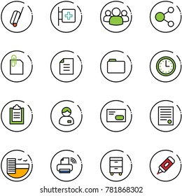 Line Vector Icon Set - Suitcase Vector, First Aid Room, Group, Share, Attachment, Document, Folder, Time, Clipboard, Manager, Envelope, Agreement, Hotel, Printer Wireless, Tool Cabinet, Marker