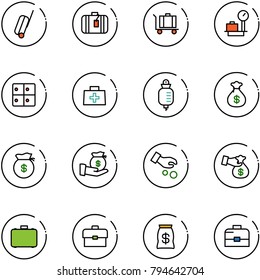 line vector icon set - suitcase vector, baggage, scales, room, doctor bag, drop counter, money, investment, encashment, case, portfolio