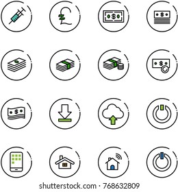line vector icon set - syringe vector, pound, dollar, cash, download, upload cloud, standby, mobile, home, wireless, button