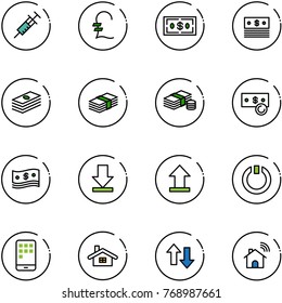 line vector icon set - syringe vector, pound, dollar, cash, download, uplooad, standby, mobile, home, up down arrows, wireless