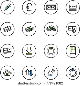 line vector icon set - syringe vector, pound, dollar, cash, download, standby, mobile, home, up down arrows, wireless, button