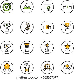 line vector icon set - target vector, attainment, certificate, pedestal, cup, golden branch, win, gold, award, medal, success