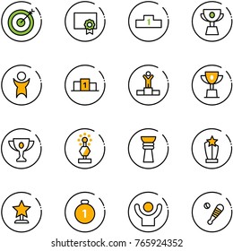 line vector icon set - target vector, certificate, pedestal, cup, success, winner, win, gold, award, medal, baseball bat