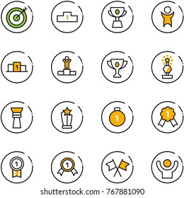 line vector icon set - target vector, pedestal, cup, success, winner, gold, award, medal, flags cross