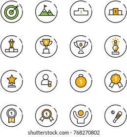 line vector icon set - target vector, attainment, pedestal, winner, win cup, gold, award, medal, success, baseball bat