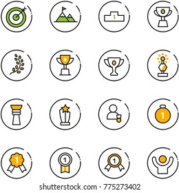 line vector icon set - target vector, attainment, pedestal, cup, golden branch, win, gold, award, winner, medal, success