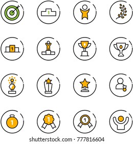 line vector icon set - target vector, pedestal, success, golden branch, winner, win cup, gold, award, medal