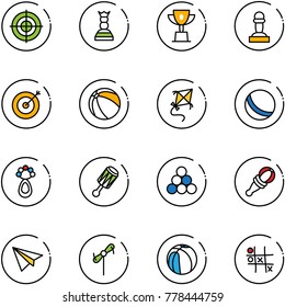 Line Vector Icon Set - Target Vector, Chess Queen, Win Cup, Pawn, Ball, Kite, Beanbag, Billiards Balls, Paper Plane, Toy Windmill, Basketball, Tic Tac Toe