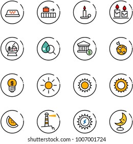 line vector icon set - taxi vector, baggage, candle, snowball house, blood test, account, moon flag, business idea, sun, watermelone, lighthouse, power, lamp