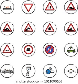 line vector icon set - taxi vector, giving way road sign, oncoming traffic, climb, steep descent, embankment, tunnel, roadside, rough, no car, parking even, electric, cabrio, piston, wireless key