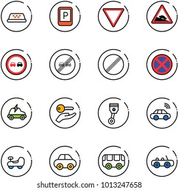 line vector icon set - taxi vector, parking sign, giving way road, steep descent, no overtake, end limit, stop, electric car, key hand, piston, wireless, baby, toy bus