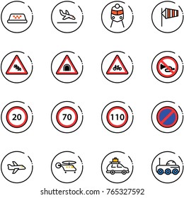 Line Vector Icon Set - Taxi Vector, Arrival, Train, Side Wind, Multi Lane Traffic Road Sign, Tunnel, For Moto, No Horn, Speed Limit 20, 70, 110, Parking, Plane, Helicopter, Car Baggage, Moon Rover