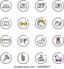 line vector icon set - taxi vector, credit card, exchange, sunglasses, ball, bucket scoop, basin, drill machine, duck toy, pyramid, hammer, phone, boat