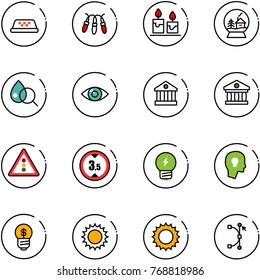 line vector icon set - taxi vector, garland, candle, snowball house, blood test, eye, bank, traffic light road sign, limited height, idea, head bulb, business, sun, bezier