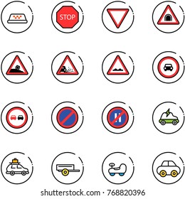 line vector icon set - taxi vector, stop road sign, giving way, tunnel, steep roadside, gravel, rough, no car, overtake, parking, even, electric, baggage, trailer, baby