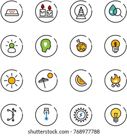 line vector icon set - taxi vector, candle, snowball tree, blood test, idea, head bulb, moon flag, business, sun, beach, watermelone, fire, bezier, laser, power