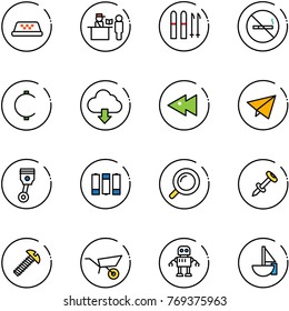 line vector icon set - taxi vector, passport control, ski, no smoking sign, cent, download cloud, fast backward, paper fly, piston, battery, magnifier, nail dowel, screw, wheelbarrow, robot