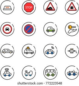 line vector icon set - taxi vector, stop road sign, steep descent, tunnel, no car, parking, key hand, limousine, baggage, wireless, jack, toy, baby, bus