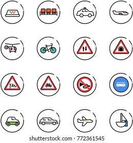 Line Vector Icon Set - Taxi Vector, Waiting Area, Safety Car, Small Plane, Helicopter, Bike, Oncoming Traffic Road Sign, Tunnel, Side Wind, For Moto, No Horn, Bus, Limousine, Sailboat Toy