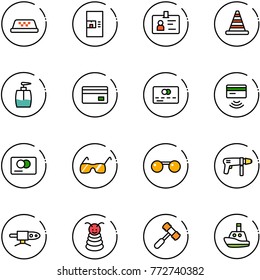 line vector icon set - taxi vector, coffee machine, identity, road cone, liquid soap, credit card, tap pay, sunglasses, drill, pipe welding, pyramid toy, hammer, boat