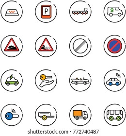 line vector icon set - taxi vector, parking sign, baggage truck, encashment car, climb road, gravel, no limit, electric, key hand, cabrio, wireless, trailer, toy, bus