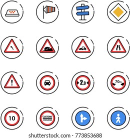 line vector icon set - taxi vector, side wind, road signpost sign, main, turn left, climb, car crash, narrows, attention, no, limited width, distance, speed limit 10, customs, only forward right