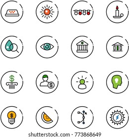 line vector icon set - taxi vector, sun, garland, candle, blood test, eye, bank, account, idea, head bulb, business, watermelone, bezier, power