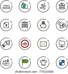 line vector icon set - taxi vector, blood test, run, bank, account statement, money chest, piggy, cash pay, tax peage road sign, mail, network folder, growth, ipo, t shirt, atom core