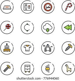 line vector icon set - taxi vector, elevator, no smoking sign, lollipop, cent, download cloud, fast backward, bank building, t shirt, robot, screw, tool cabinet, allen key set, toy giraffe