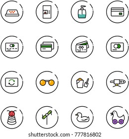 line vector icon set - taxi vector, coffee machine, liquid soap, credit card, exchange, sunglasses, bucket scoop, pipe welding, pyramid toy, windmill, duck