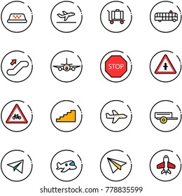 line vector icon set - taxi vector, departure, baggage, airport bus, escalator up, plane, stop road sign, intersection, for moto, stairs, trailer, paper, toy
