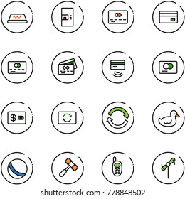 line vector icon set - taxi vector, coffee machine, credit card, tap pay, exchange, refresh, duck toy, ball, hammer, phone, windmill