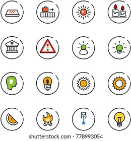 line vector icon set - taxi vector, baggage, sun, candle, bank, traffic light road sign, idea, bulb, head, business, watermelone, fire, laser
