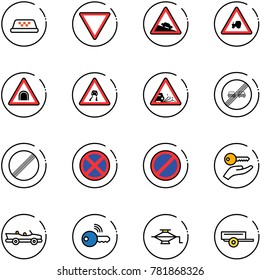 line vector icon set - taxi vector, giving way road sign, steep descent, tractor, tunnel, slippery, gravel, end overtake limit, no, stop, parking, key hand, cabrio, wireless, jack, trailer