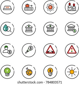 line vector icon set - taxi vector, baggage, sun, candle, blood test, bank, account, money torch, drawbridge road sign, traffic light, idea, moon flag, business