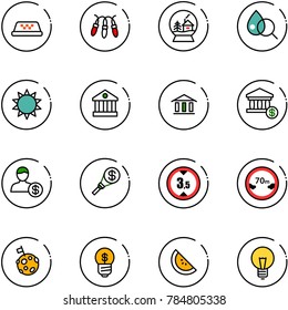 line vector icon set - taxi vector, garland, snowball house, blood test, sun, bank, account, money torch, limited height road sign, distance, moon flag, business idea, watermelone, bulb